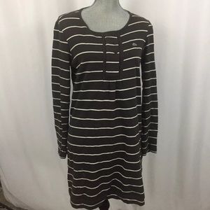 LACOSTE Gray Stripe Long Sleeve Button Front Dress